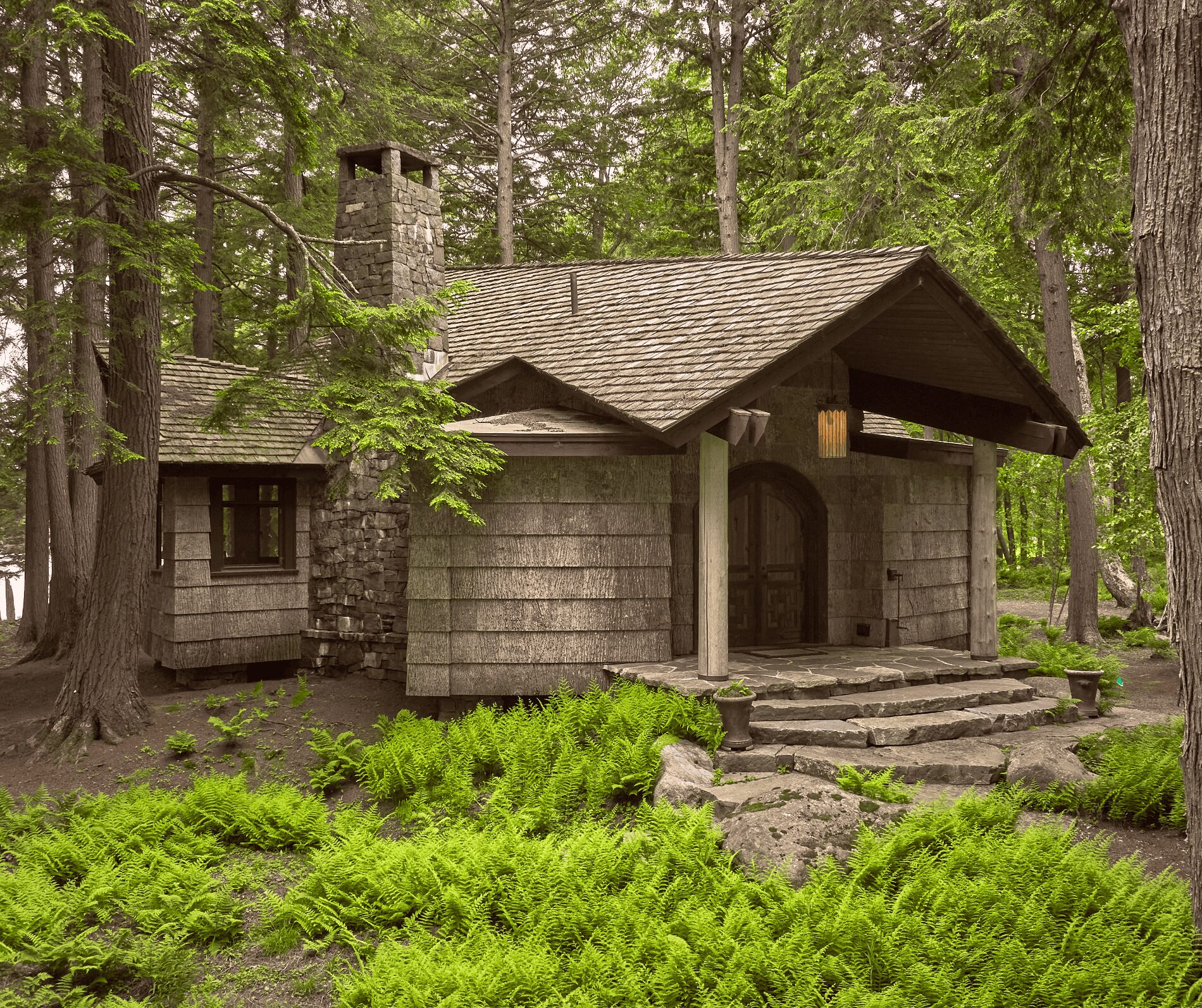 Weatherups Chapel Exterior Drone Roof Lakeside Chapel Andrew Chary Architect