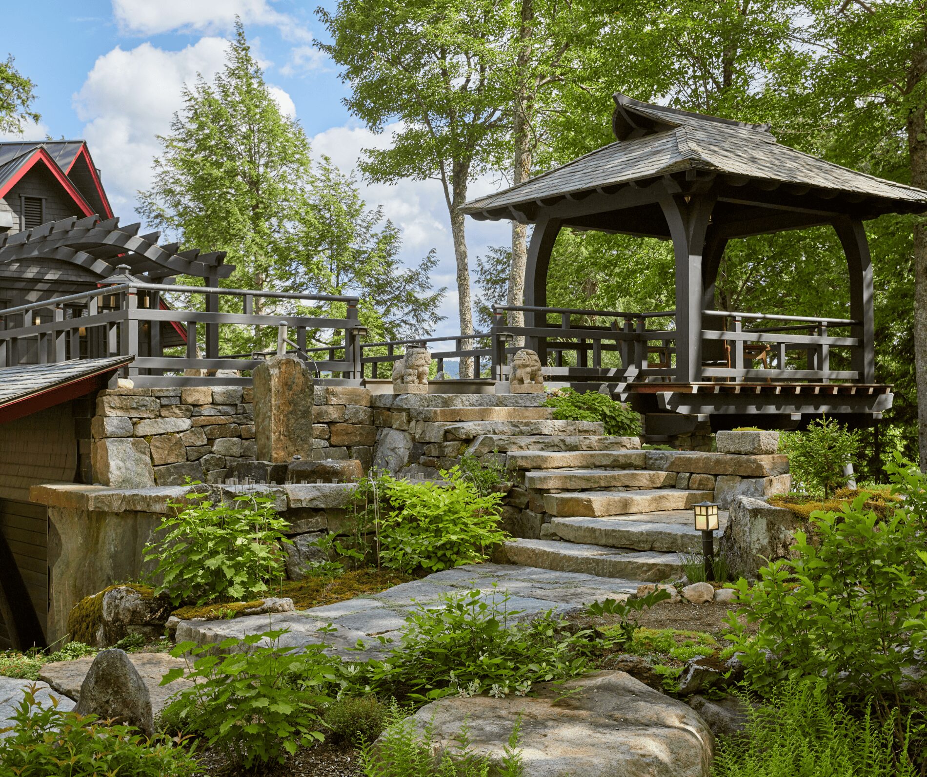 Stone House Exterior Pagoda 1 Asian Garden & Boathouse Andrew Chary Architect