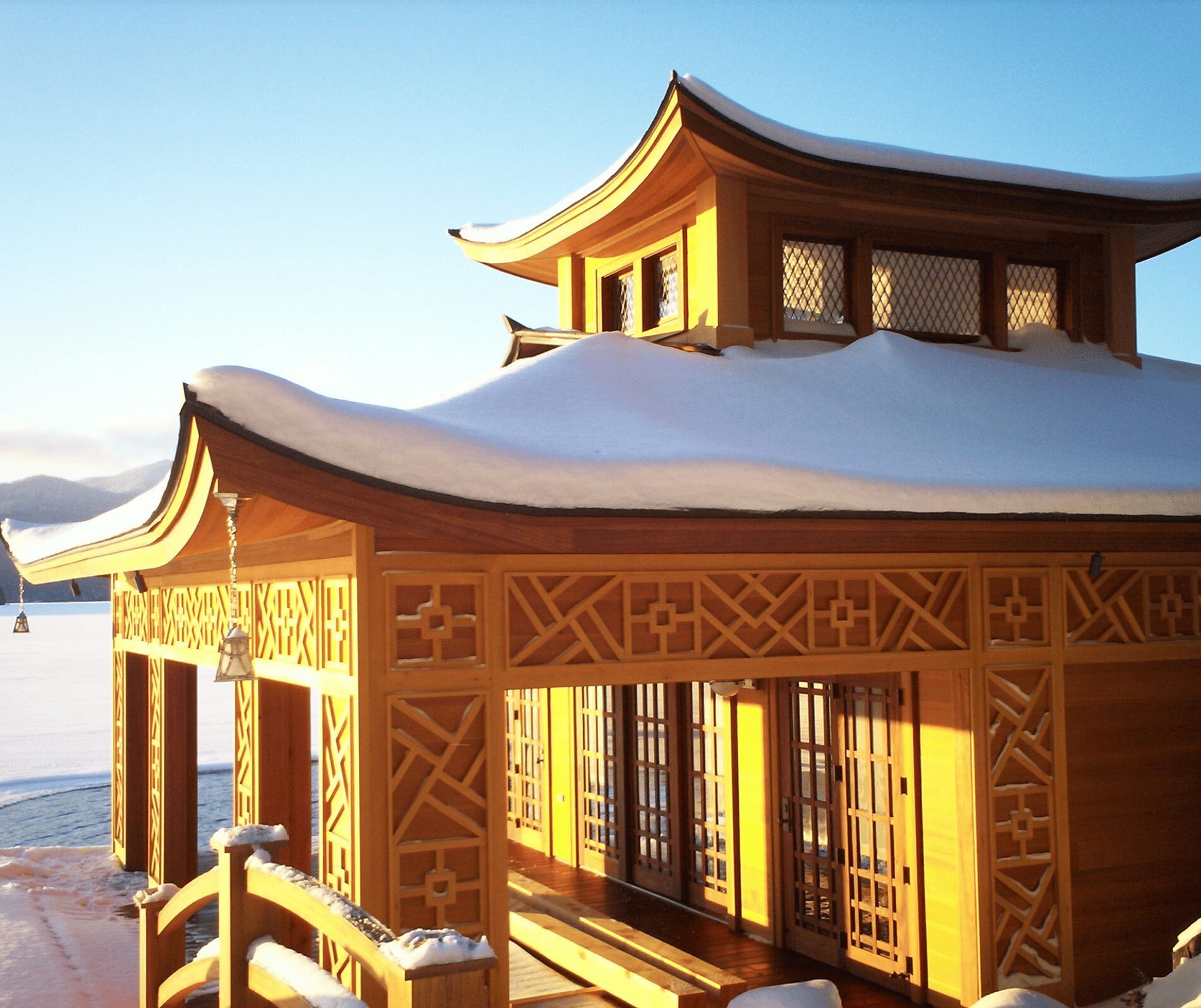 Snowy Asian Inspired Boathouse Andrew Chary Architect