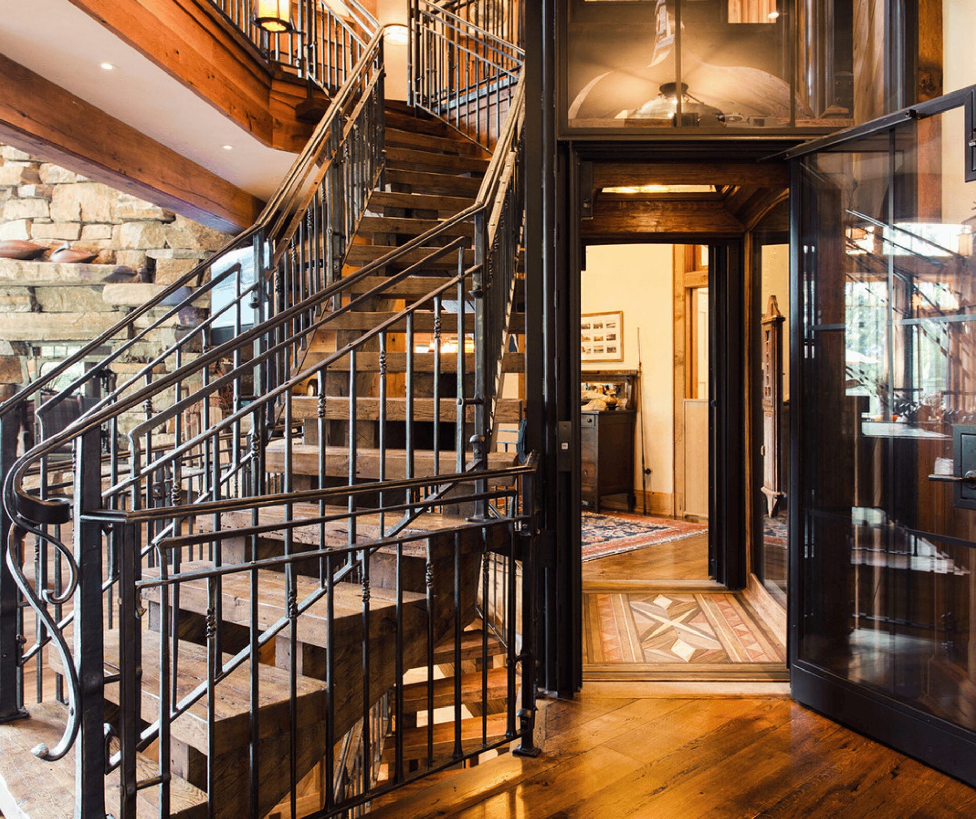 Staircase Mirror Lake Boathouse Andrew Chary Architect